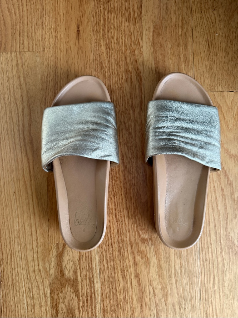 beek Metallic Pale Gold Slide Sandals